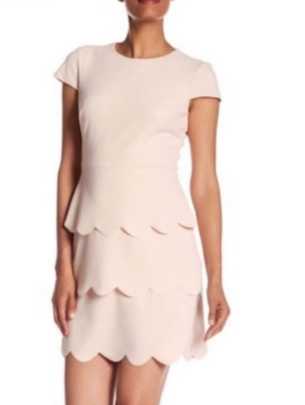 Vince Camuto Blush Scalloped Peplum Dress